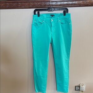 Eileen Fisher organic cotton stretch slim denim Ankle Cropped Jeans jade green 8
